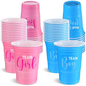 Norme 48 Pcs Gender Reveal Plastic Blue Pink Cups Gender Reveal Cups Supplies Team Boy Team Girl Disposable for Party Favors Games Beverage Drink Tableware (16 oz)