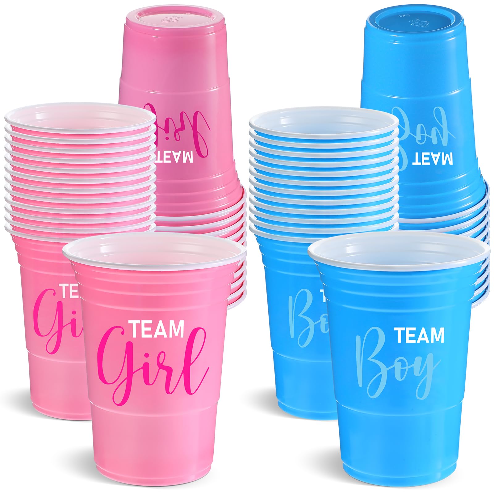 Norme 48 Pcs Gender Reveal Plastic Blue Pink Cups Gender Reveal Cups Supplies Team Boy Team Girl Disposable for Party Favors Games Beverage Drink Tableware (16 oz)