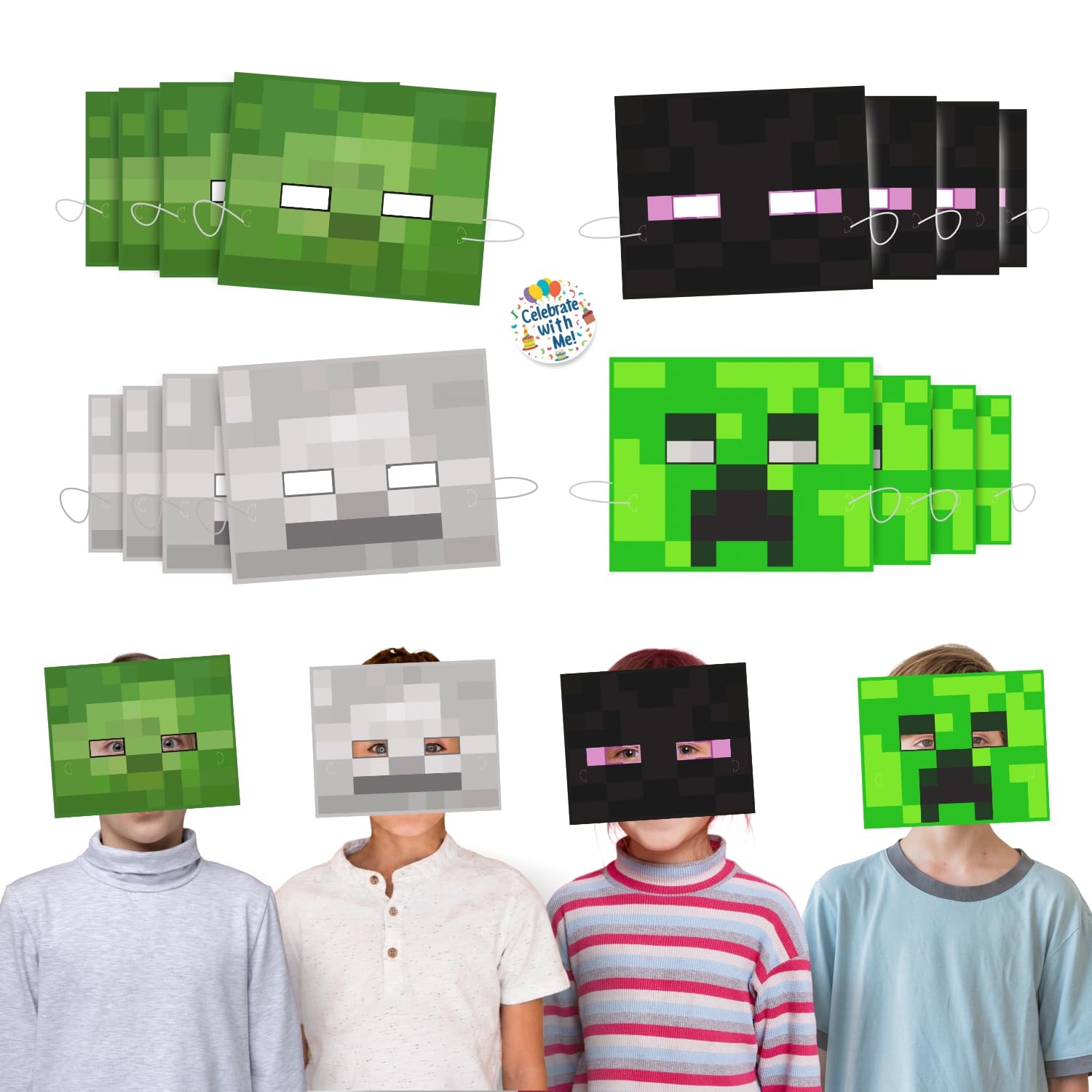 Unique Minecraft Party Favors | Paper Masks 24 Pack | Officially Licensed | Dress-Up Masks | Gamer Birthday Party Favors For Kids, Classroom Rewards, Photo Booth Props