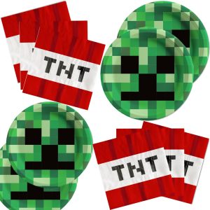 40Pcs Pixel Miner birthday Party Supplies include 20 plates, 20 napkins for the Mine party decoration