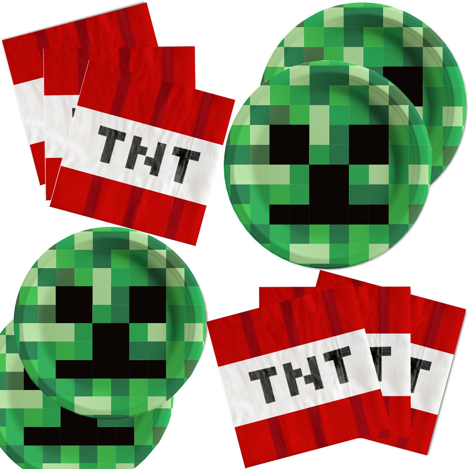 40Pcs Pixel Miner birthday Party Supplies include 20 plates, 20 napkins for the Mine party decoration