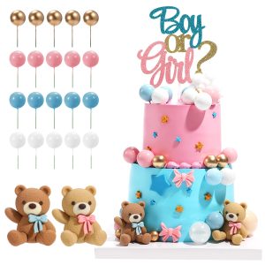 23 PCS Gender Reveal Cake Toppers, Bear Cake Decoration Set