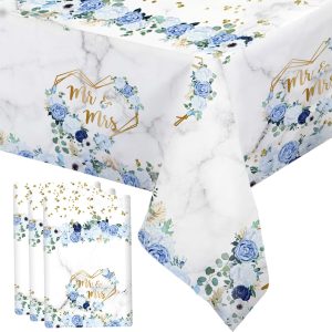 MEHOFOND 3pcs Blue Wedding Tablecloth, Bridal Shower Disposable Table Cover