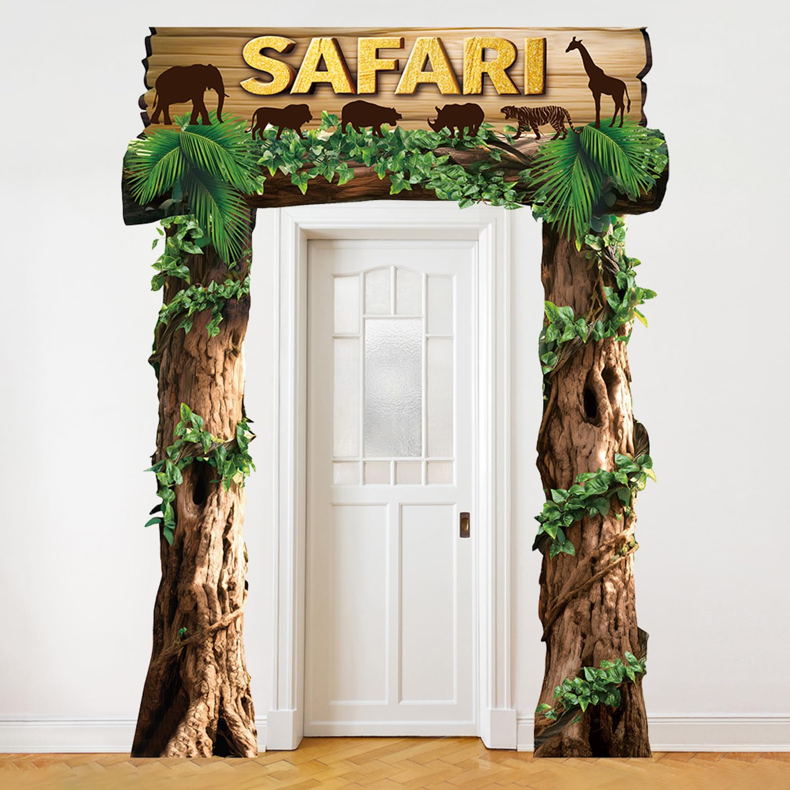 Jungle animals Party Decorations Safari Birthday Porch Banner Backdrop Safari Party Supplies Door Decoration Rainfores Banner Photo Booth Backdrop Hanging for Zoo Animals Birthday Photo Booth Prop
