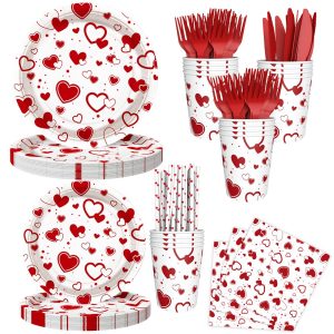 AIBIIN 112 PCS Valentines Day Plates and Napkins Party Decorations Red Heart Galentines Day Party Decorations Supplies Valentines Baby Shower Birthday Disposable Plates Cups and Napkins Serves 16