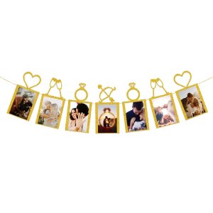 Concico Photo Banner for Bridal Shower/Wedding/Engagement/Anniversary Party Kit Supplies Decorations decor (Gold)