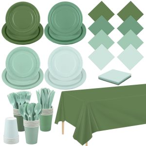 24 Set Sage Green Party Supplies, Paper Dinnerware Disposable Tableware Set