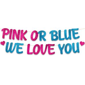 Gender Reveal Decorations "Pink or Blue" Pink and Blue Glitter Banner
