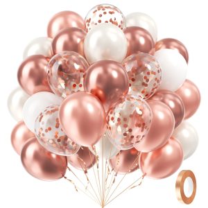 60pcs 12inch Rose Gold Balloons with Pearl White and Confetti Balloons