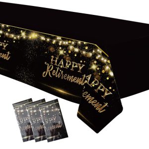 Suhelkit Retirement Decorations Party Supplies Tablecloth, Gold Black