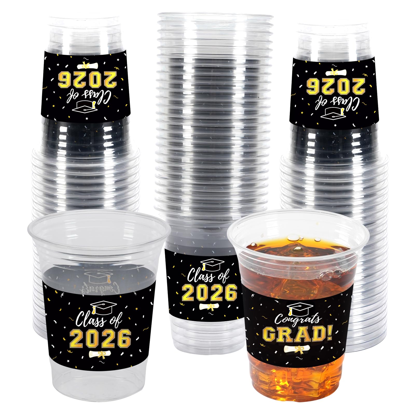 Labrostar 50Pcs Graduation Decorations 2026 Disposable Graduation Cups Congrats Grad Class of 2026 Decorations Graduation Party Supplies 16oz Black