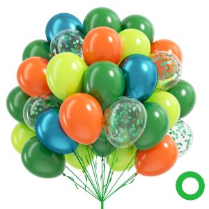 60pcs Dinosaur Balloons 12inch with Dark Lime Green Orange Blue Balloons