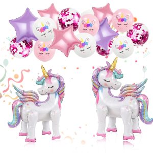Unicorn Balloons Kit, 16 PCS with 2 Self-Standing 3D Unicorns