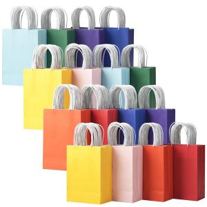 32 Pack Paper Gift Bags with Handles, 5.8"×3.2"×8.25" Party Favor Bags, Gift Bags, Small Gift Bags with Handles, Party Bags, Small Goodie Bags Bulk for Birthday, Crafts, Wedding, Party Supplies (8 Col