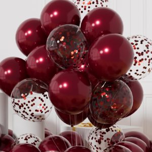 AULE 42Pcs Metallic 12 Inch Burgundy Confetti Balloons Set