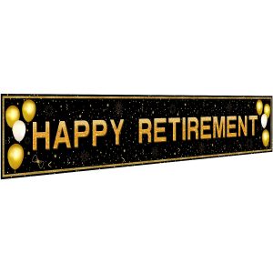 ANATANOWOR Retirement Party Decorations, Large Black and Gold Happy Retirement Banner, Retirement Party Decorations Men, Retirement Banner for Women (118" X 20")