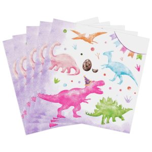 WERNNSAI 50 PCS Girl Dinosaur Paper Napkins Party Decorations 6.5"x6.5"