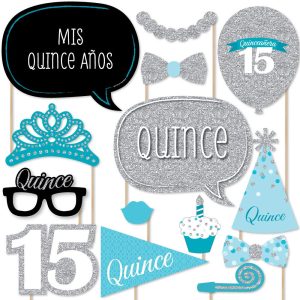 Quinceanera Teal - Sweet 15 Photo Booth Prop Kit, DIY Props - 20pc