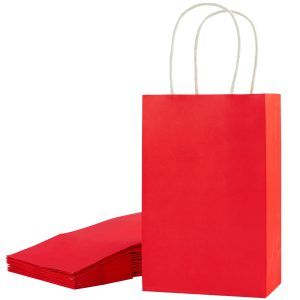 SUNCOLOR 24-Pack Red Gift Bags with Handles, 8" Kraft Paper Goodie Bags for Christmas, Valentine's Day, Birthday Party Favors