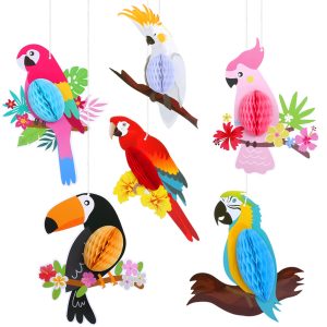 KESOTE Hawaiian Tropical Parrot Bird Honeycomb Hanging Party Decorations