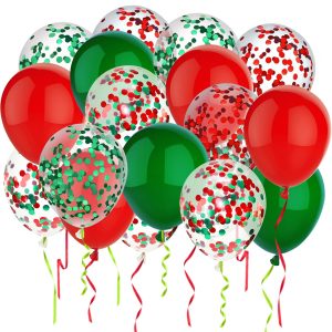 PheiLa 50 Pcs 12 Inch Red and Green Confetti Balloons Christmas Balloons with Ribbons Christmas Party Decorations for Xmas Color Themed Party New Year Baby Shower Birthday Party Supplies