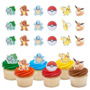 Pokémon Cupcake Decoration Toppers | 24 Pack Party Cake Rings