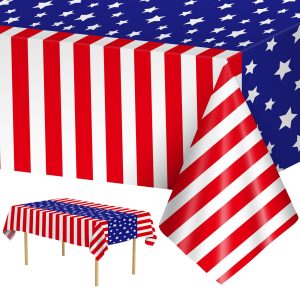 Litmitfu 3 Pcs Patriotic Tablecloth 4th of July Decorations - Disposable Plastic Patriotic Themed Table Cover for July 4th Decoration Memorial Independence Day Party Supplies Table Decor, 108x54 Inch