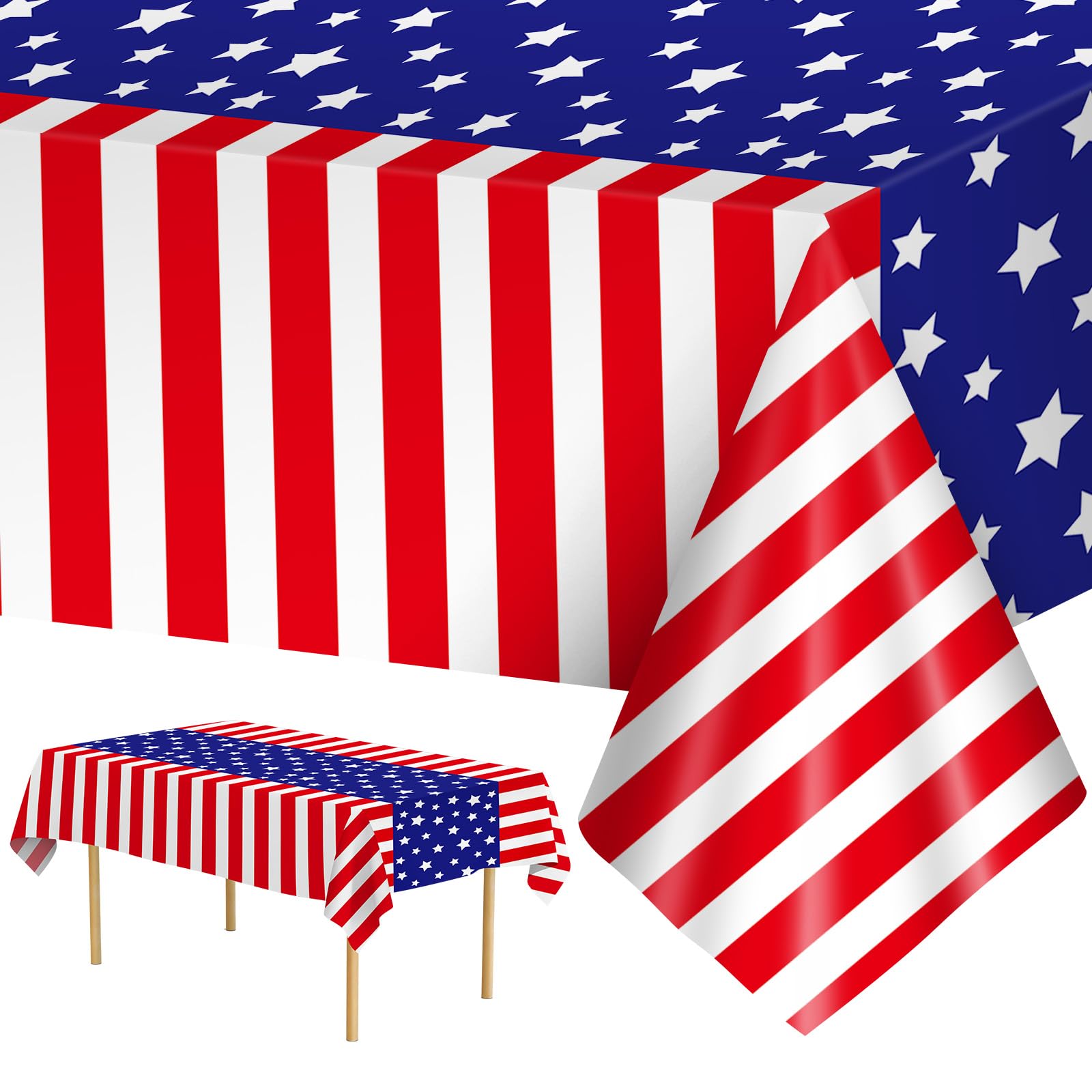 Litmitfu 3 Pcs Patriotic Tablecloth 4th of July Decorations - Disposable Plastic Patriotic Themed Table Cover for July 4th Decoration Memorial Independence Day Party Supplies Table Decor, 108x54 Inch