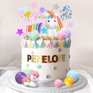 18 PCS Unicorn Cake Topper Rainbow Decorations for Birthday Supplies