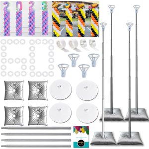 DECOJOY Balloon Columns Stand Set of 4, 7 Feet Telescoping Ballon Arches Stands with Bases for Floor, Height Adjustable Metal Ballon Tower Pillar Kits for Graduation, Birthday, Christmas