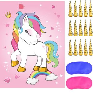 ASTARON Pin The Horn Unicorn Game, Pin The Tail Rainbow Unicorn Party Game
