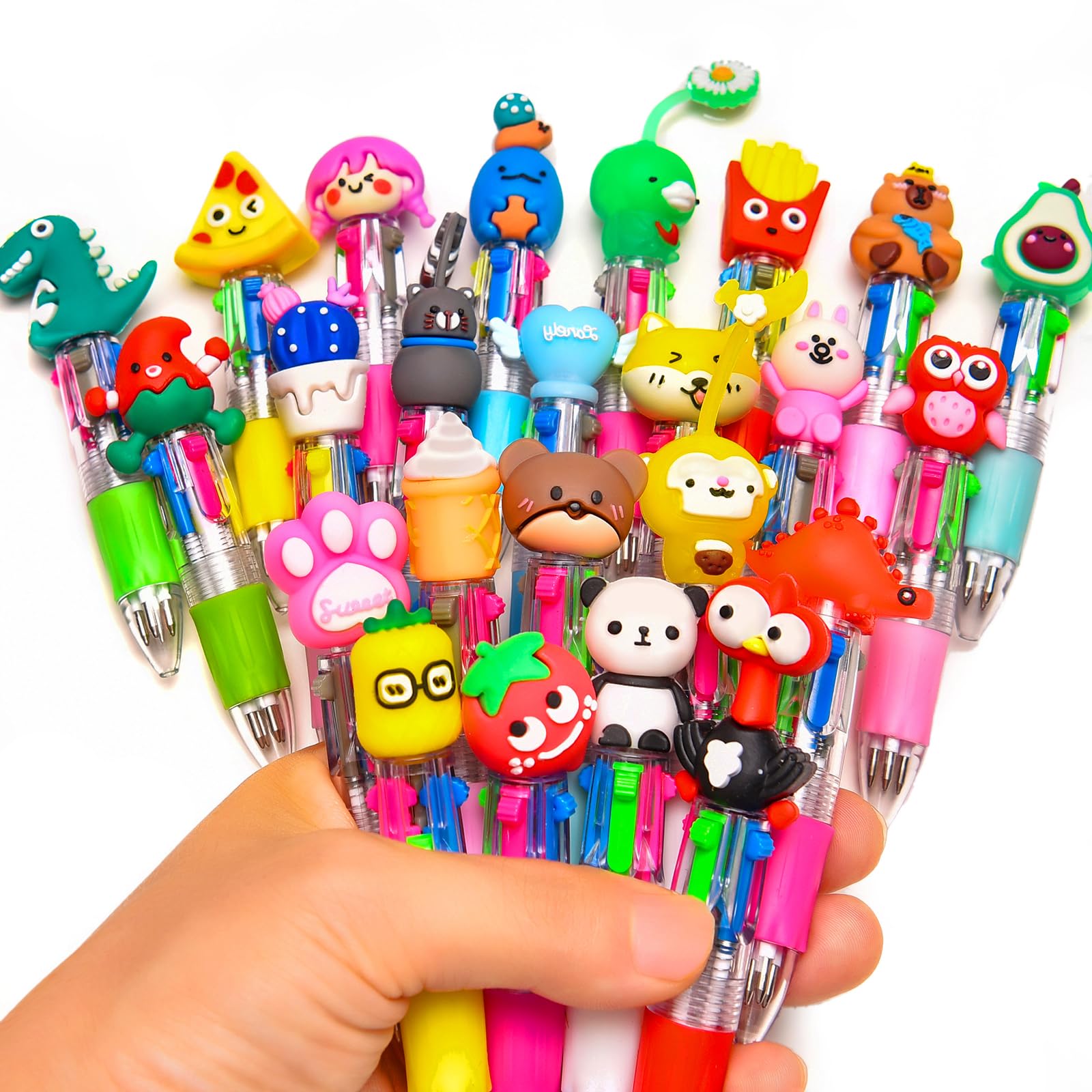 BIMORITA 24Pcs Mini Multicolor Pens in One 4-in-1, Cute Pens Bulk for Party Favors and Birthdays, Delightful Ballpoint Pen Back To School Gifts Classroom Student Prizes