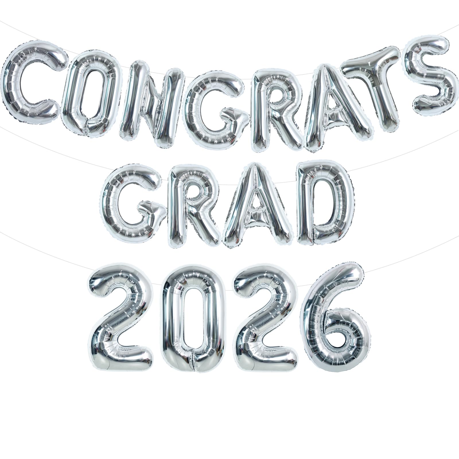 TONIFUL Graduation Balloons 16 Inch Silver Congrats Grad Balloons 16 Inch Silver 2026 Number Foil Balloons for 2026 Graduation Party Graduate Congratulations 2026 Congrats Grad Decorations