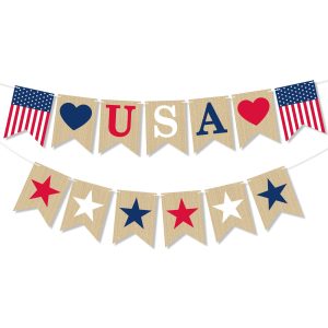 OHOME 4th of July Decorations - 4th of July Banner for Memorial Day | Fourth of July Decor Indoor Outdoor Outside - July 4th Garland Accessories Party Favors Supplies Wreath for Window Wall Door