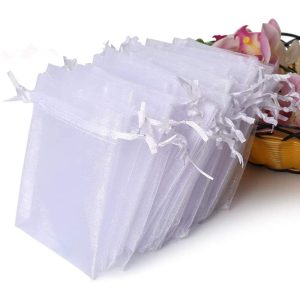 Hopttreely 100PCS Premium Sheer Organza Bags, White Wedding Favor Bags with Drawstring, 4x4.72 Jewelry Gift Bags for Party, Jewelry, Christmas, Mother's Day, Festival, Bathroom Soaps, Makeup Organza F