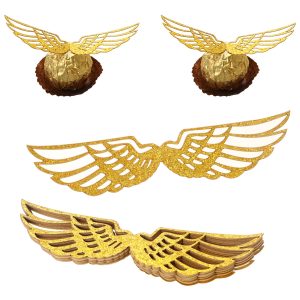 50PCS Wizard Party Chocolate Decoration Wings Chocolate Decoration, Wings Wafer Cupcake Toppers with 50pcs Glue Point, Wafer Cupcake Toppers for Anniversary Birthday Wedding
