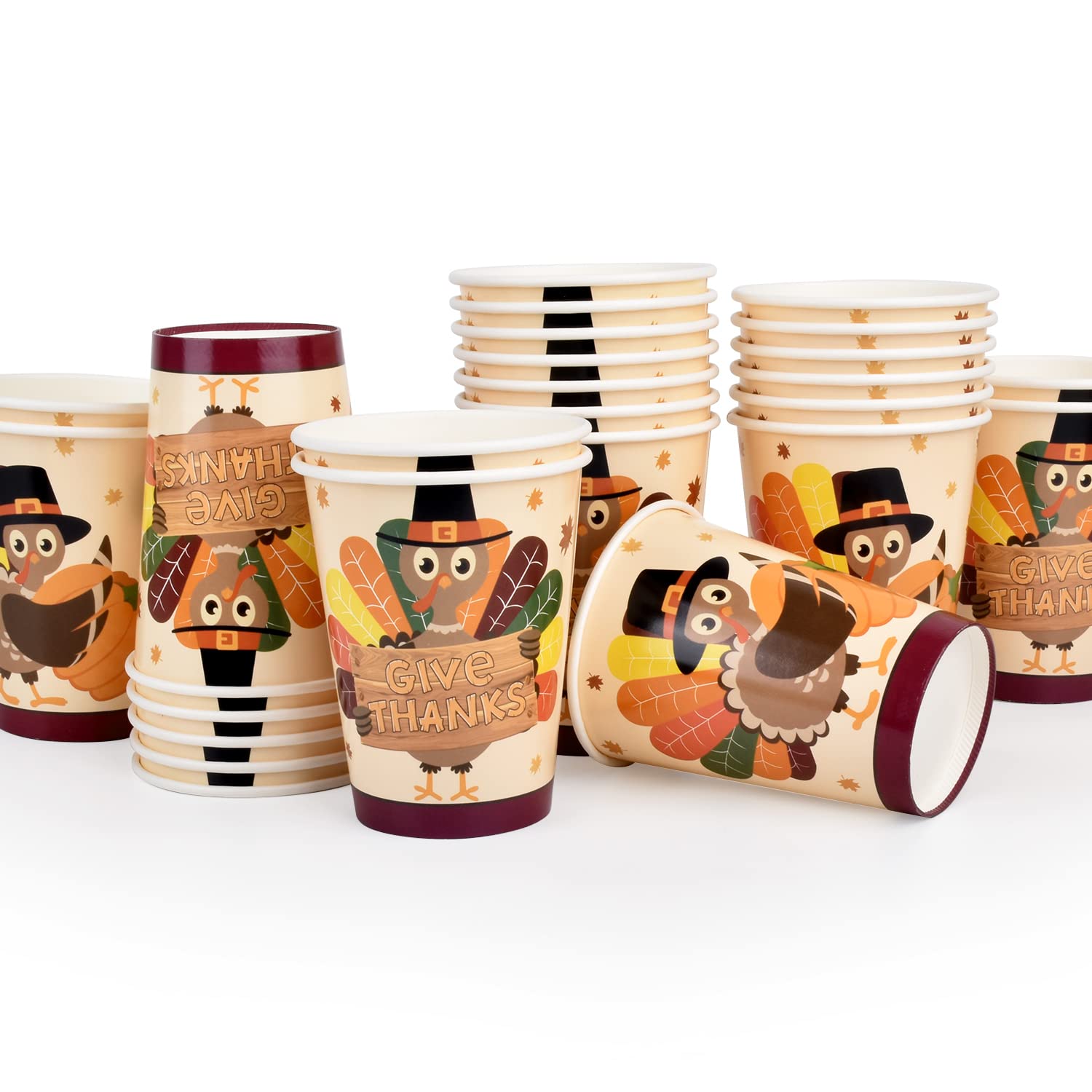 Gatherfun Thanksgiving decorations, Disposable Paper Cups for Autumn Party Decorations and Thanksgiving Party Decorations, 30 Pack, Turkey Design