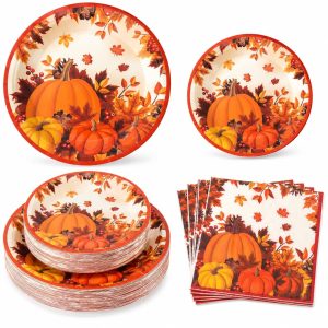 150PCS Thanksgiving Party Supplies, Fall Harvest Paper Plates and Napkins