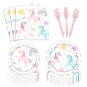 Magical Unicorn Birthday Tableware Party Decorations for Girls, 24 Guests