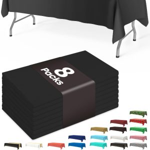 Pureegg Plastic Table Cloth Disposable 8 Pack, 54 x 108 Inch Table Cloths, Graduation Decorations Class of 2025, Graduation Party Tablecloths, Rectangle, Plastic Cover, Leakproof & Sturdy, Black