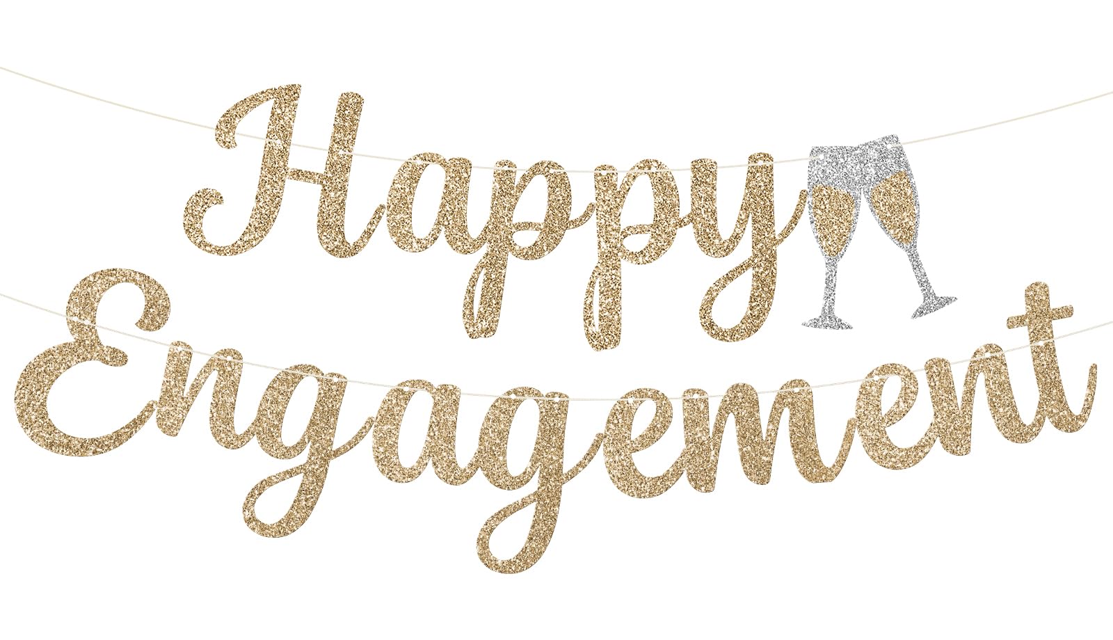 Pre-Strung Happy Engagement Banner - NO DIY Engagement Sign Gold Glitter