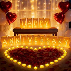 ARIKJ Happy Anniversary Decorations, Light Up Letters Luminaries Bags