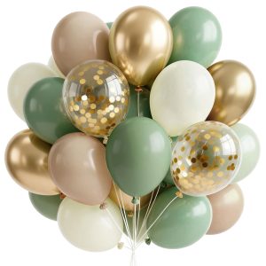 PartyWoo Sage Green Balloons 65pcs 12 Inch Gold White Brown Gold Balloons