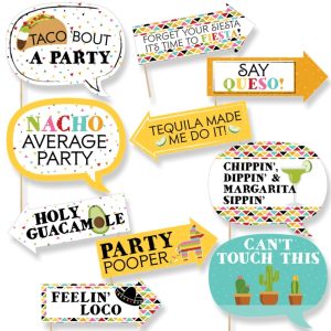 Funny Let's Fiesta - Mexican Party Photo Booth Prop Kit, DIY Setup - 10pc