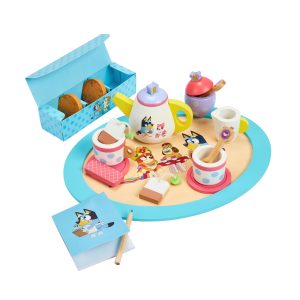 Bluey Wooden Tea Party Set, 18-Piece Toy Tea Set for Toddlers