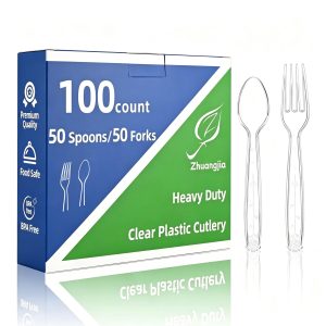 100 Count Plastic Silverware Heavy Duty 50Forks50Spoons