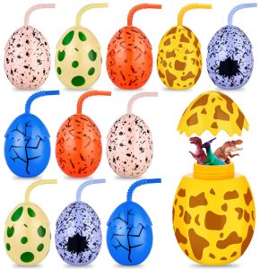Maxcheck 12 Pcs Kids Dinosaur Party Favor Cups with Lids and Straws,10 oz Egg Dinosaur Cups for Birthday Decorations Dino Egg Theme Party Supplies for Boys Girls