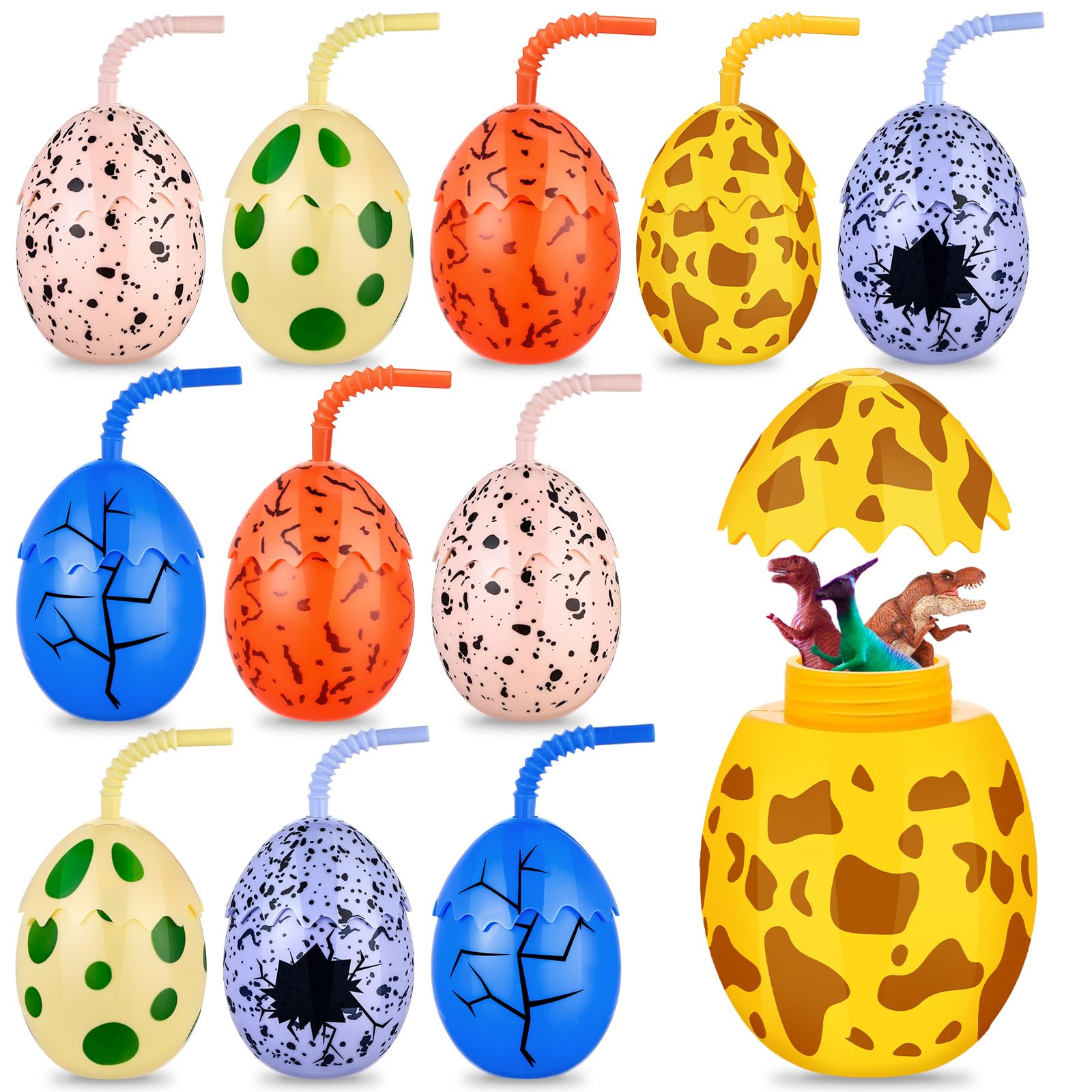 Maxcheck 12 Pcs Kids Dinosaur Party Favor Cups with Lids and Straws,10 oz Egg Dinosaur Cups for Birthday Decorations Dino Egg Theme Party Supplies for Boys Girls
