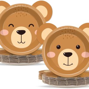 Naozinebi 50 Count Bear Paper Plates Bear Shaped Disposable Cake Plates Brown Theme First Birthday Tableware Teddy for Gender Reveal Boy Girl Baby Shower Birthday Party Decorations
