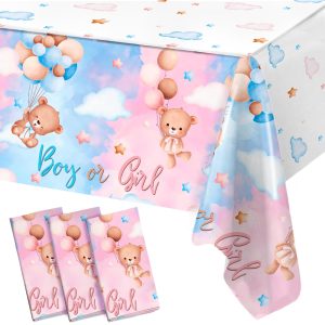 3 Pcs Gender Reveal Decorations Pink Blue Disposable Waterproo Tablecloths